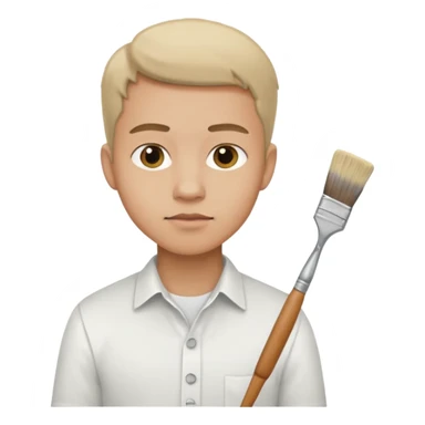 a man in a white buttoned shirt thinking about  a brush sticker