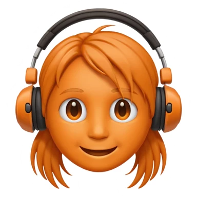 Orange happy face emoji with a couple of hair,headphones,and antennas. sticker