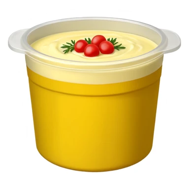 Round plastic tub with Bearnaise sauce onside that has a half black and half red label that Sais ”Lomanders Bearnaise” sticker
