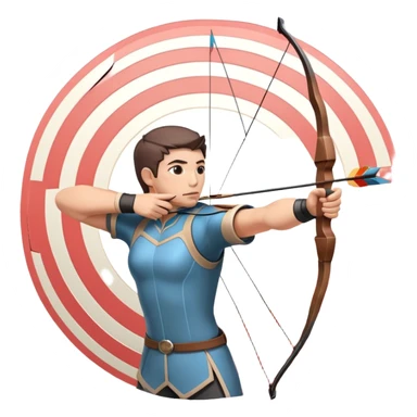 An archer drawing a bow and aiming an arrow at a target, with perfect focus and precision. The target is visible in the background, featuring concentric rings. The scene captures the concentration and skill involved in archery, emphasizing the elegance and accuracy of the sport. sticker