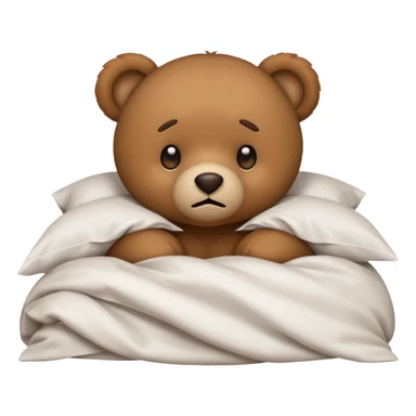 Scared teddy bear hiding under covers sticker