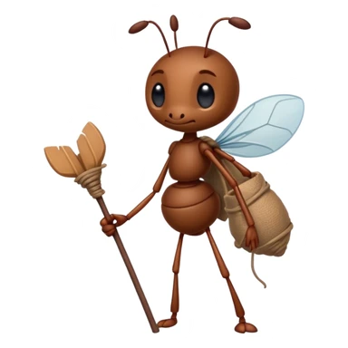 Sad ant with a bindle stick over shoulder while walking away and looking back sadly  sticker