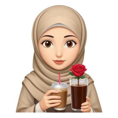 Turkish beautiful finish Konya girl eyes with beige hijab islamic dress and had on her hand Rose Cold brew coffee   sticker