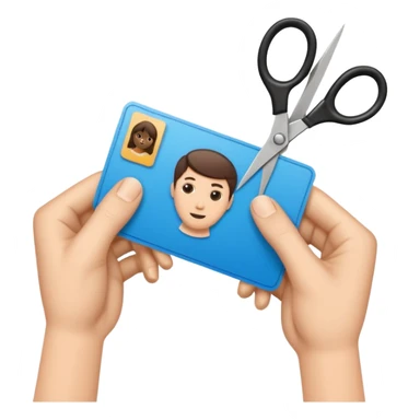 Scissors cutting an ID card in 2 parts .hyper realistic sticker