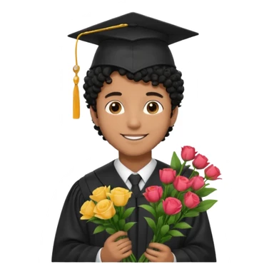 Graduated Students, Male,  brown skin, black curly hair, wearing graduation cap, holding bouquet of flowers
 sticker