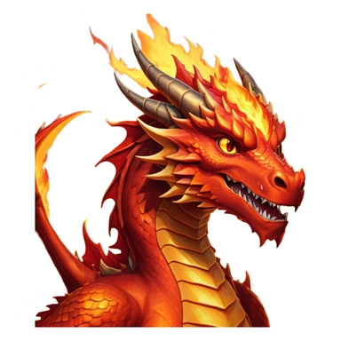 cinematic-noble-fierce-fire-dragon-portrait-emoji,-poised-and-imposing,-with-a-muscular,-scaled-body-ablaze-in-fiery-hues-of-crimson,-molten-orange,-and-molten-gold,-and-intense,-burning-eyes-that-mirror-the-heart-of-a-volcano;-rendered in detail sticker