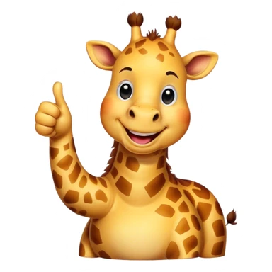 Cartoon short, fat giraffe with a big smile, giving a big thumbs-up sticker