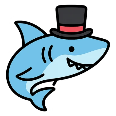color outline icon of a shark wearing a top hat sticker