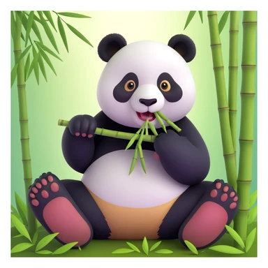 panda eating bamboo in forrest background, close up pose sticker