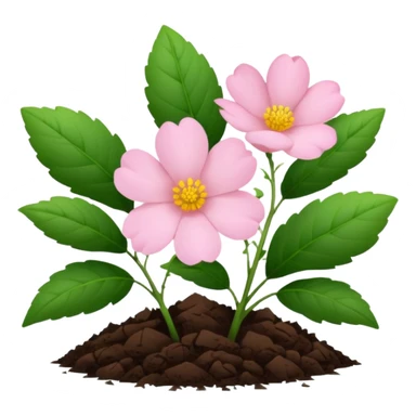 Aesthetic flowers and plants growing from the ground in colours of soft pink matching the deep green leaves (to describe/match with the word flourish) more of a wild bush or vine  sticker