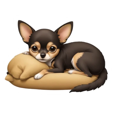 A high-resolution photo-realistic digital illustration of a  black tan chihuahua sleeping lazily on the ground sticker