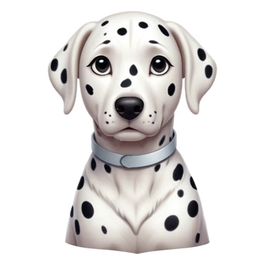 Cinematic Noble Dalmatian Portrait Emoji, Poised and regal, with a lean, athletic build and a glossy white coat adorned with distinctive black spots, deep-set soulful dark eyes, Simplified yet sharp and sophisticated features, highly detailed, glowing with a soft, dignified glow, high shine, intelligent and alert, stylized with an air of elegance, focused and attentive, soft glowing outline, capturing the essence of a watchful and confident companion, so majestic it feels as though it could dash out of the screen with effortless authority! sticker