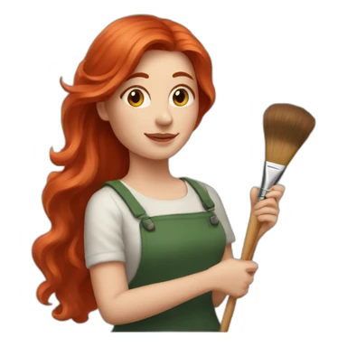 Red hair woman painting with brushes in hand sticker