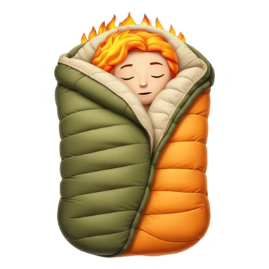 Cinematic Realistic Sleeping Bag, plush and slightly wrinkled, rich fabric texture catching the firelight, glowing with warmth and inviting coziness, nestled within a peaceful campsite. sticker
