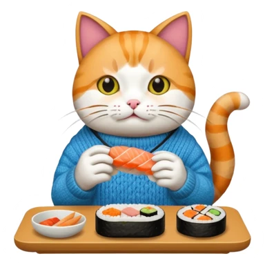 cat wearing a sweater playing video games eating sushi sticker