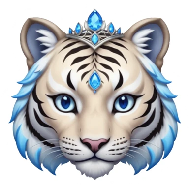 ESO Female white/black tiger khajiit leader of the umbral rose, glowing blue eyes, glowing blue 'third eye' gem; shadow umbral gem silver tiara sticker