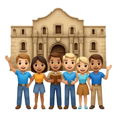 Texans excited in front of the alamo sticker