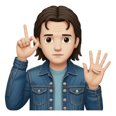 Eddie the freak from stranger things with his iconic hand sign like this "🤟" behind his head sticker
