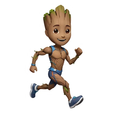 groot from guardians of the galaxy running in fitness clothes sticker