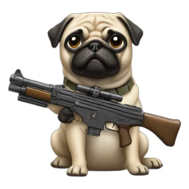 pug holding a rifle sticker
