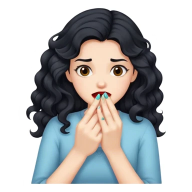 Girl with black wavy hair bitting nails sticker
