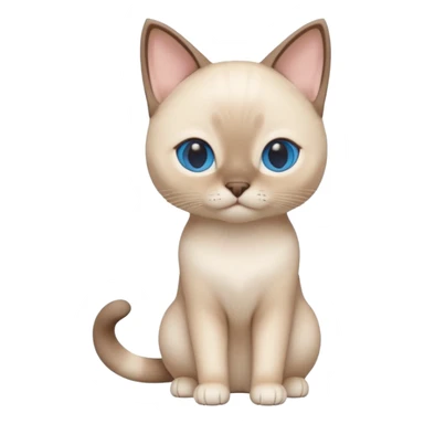 A 3D cartoon Siamese cat in creamy white with faint beige points, smooth short fur, bright eyes, calm lighting, Memoji-style rendering. full body or half body. sticker