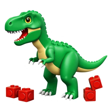 A cute green t-rex playing with LEGO bricks sticker