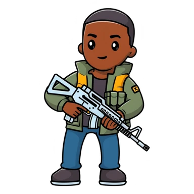 A black guy holding a machine gun sticker