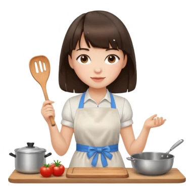 girl brunette with bangs cooking sticker