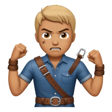 A man angry slanging a belt to someone’s behind sticker