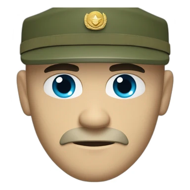 Bald white angry furious serious military man with khaki israel defense forces uniform and cyan beret sticker