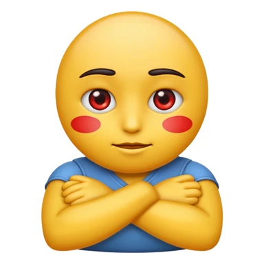 crate a yello emoji crossing its arms with red eyes looking to the side and stright lips sticker