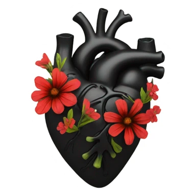 black anatomical heart with red wildflowers sticker