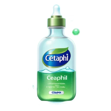 Cetaphil white bottle with light green flip cap and blue-green label, glowing softly. Surrounded by tiny light orbs and silky sparkles flowing like hydration waves. Feels like a gentle skin shield potion in a glossy, minimalist flask. sticker