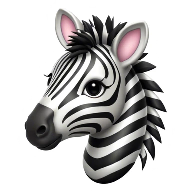 Cinematic Cute Zebra Portrait Emoji, Head tilted playfully and inquisitively, featuring a glossy, intricately striped Fur of black and white with round, sparkling eyes filled with curious wonder, Simplified yet irresistibly adorable features, highly detailed, glowing with a warm, friendly glow, high shine, affectionate and spirited, stylized with a touch of savannah whimsy, bright and endearing, soft glowing outline, capturing the essence of a mischievous yet loving zebra, so playful it feels like it could prance out of the screen and into your arms! sticker