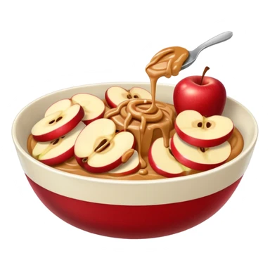 apple slices pieces in bowl with peanutbutter sticker