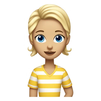 Girl with blonde hair, blue eyes, yellow striped shirt, holding vanilla ice cream cone sticker