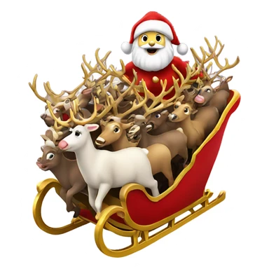 Santa Claus on his red and gold sleigh being pulled by 8 reindeer sticker