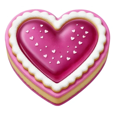 Realistic shortbread cookie in the shape of a heart with light margenta jelly middle filling and sprinkled powder sugar on top. sticker