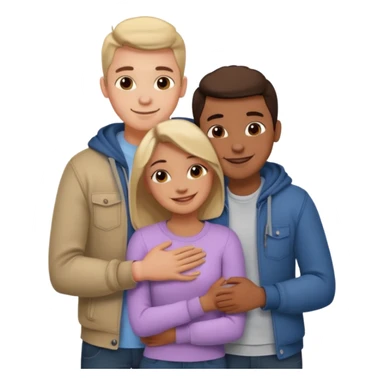 three people: two guys, one girl

they're in love, they're dressed, they hug sticker