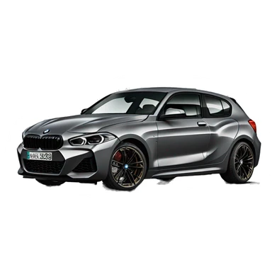 Erzeuge einen grauen BMW M135i F40 mit schwarzer Niere und schwarzen Felgen sticker