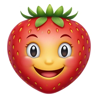 strawberry with lifelike shape and color, with emoji expression sticker