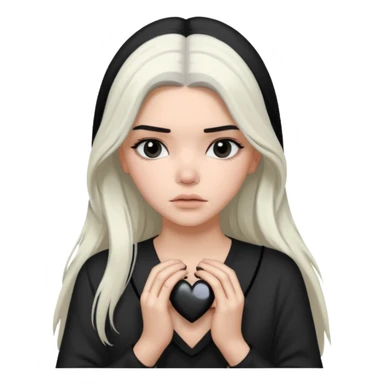 A Kendall Jenner with long white hair is sad and holds a black heart in her hands sticker