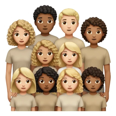 group of people  together ; men and women with one with brown straight hair one with blonde hair and one with black curly hair- short hair, long hair and curly hair wearing beige shirts aesthetic no collar, brown people, white people, black people sticker