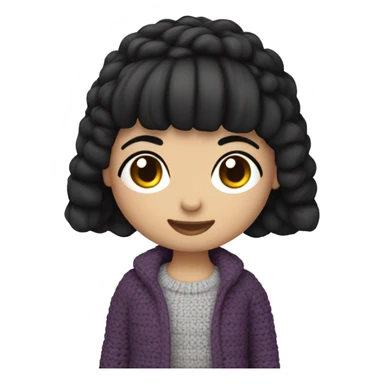 A girl with short dark hair making amigurumi  sticker