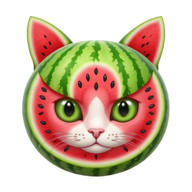 Cat watermelon- a watermelon with.   eyes and ears of a cat in the color green, like a watermelon sticker