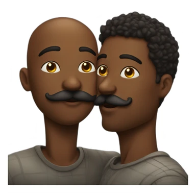 African man kissing a guy with moustache sticker