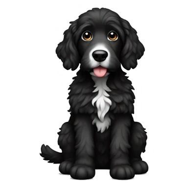 sitting down Bernadoodle black with white near mouth sticker