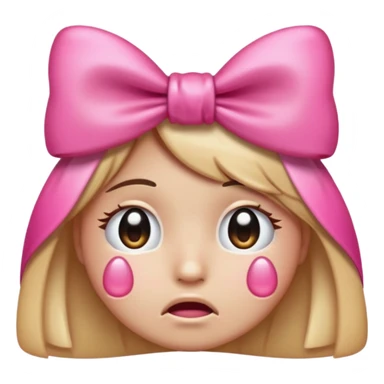 crying emoji face with a shiny pink bow on top sticker