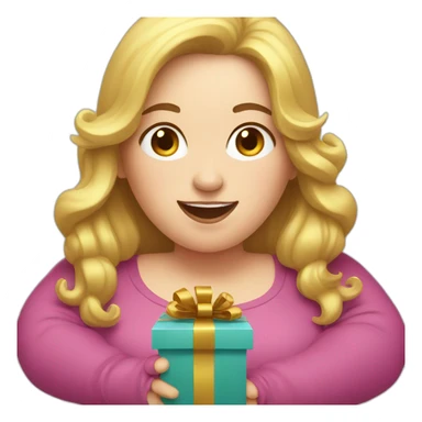 overweight white woman opening a gift sticker